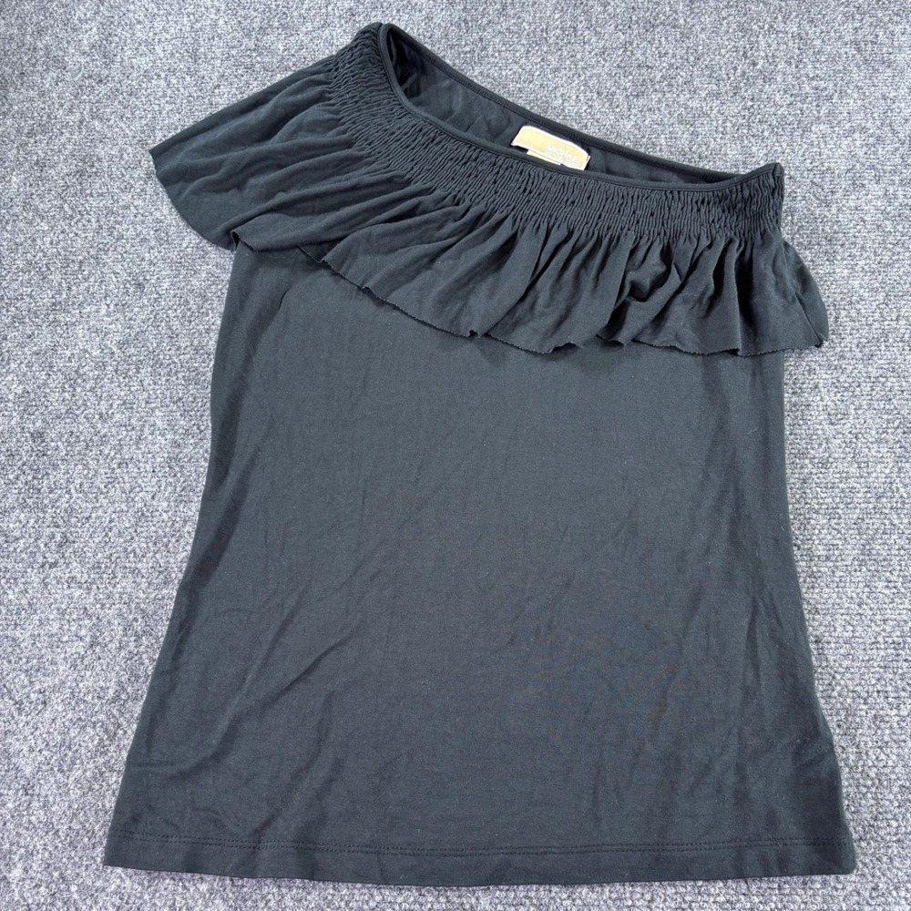 Michael Kors One Shoulder Top Womens Size‎ Sm Black Smocked Ruffle Rayon Blouse